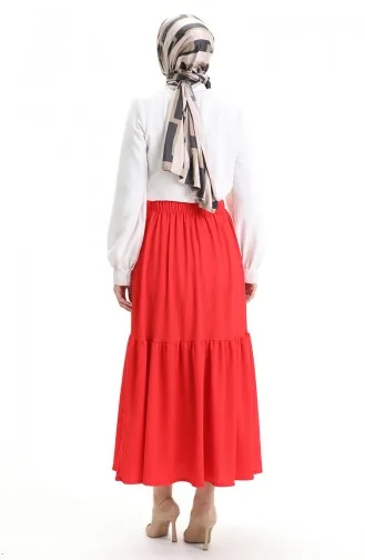 Jupe En Crêpe à Taille élastique 0066-02 Rouge 0066-02