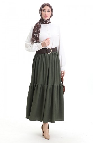 Bürümcük Kumaş Beli Lastikli Etek 0066-03 Haki