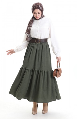 Bürümcük Kumaş Beli Lastikli Etek 0066-03 Haki