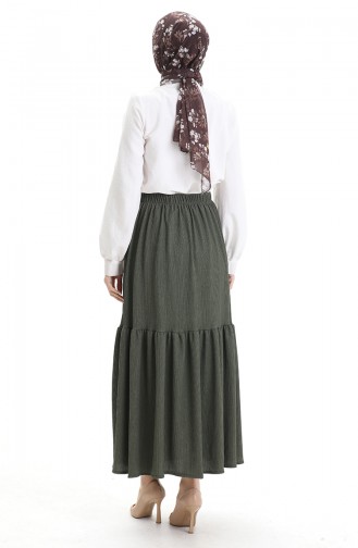 Bürümcük Kumaş Beli Lastikli Etek 0066-03 Haki