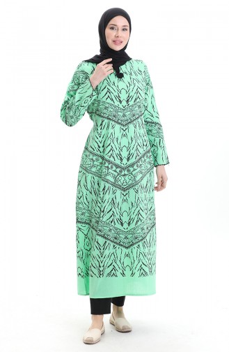 Grün Hijab Kleider 4444-11