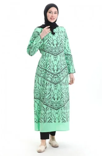 Şile Stoff Gemustertes Kleid 4444-11 Grün 4444-11