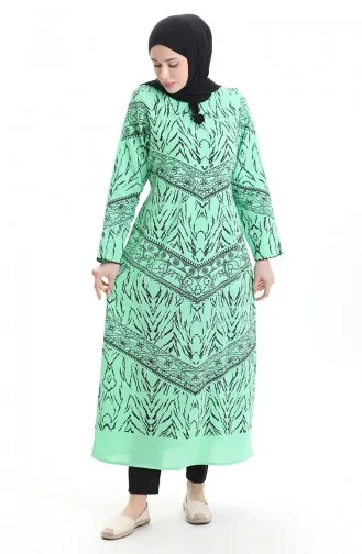 Şile Stoff Gemustertes Kleid 4444-11 Grün 4444-11