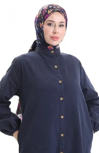 Boydan Düğmeli Kot Ferace 0058-01 Lacivert