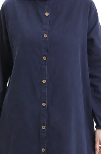 Boydan Düğmeli Kot Ferace 0058-01 Lacivert