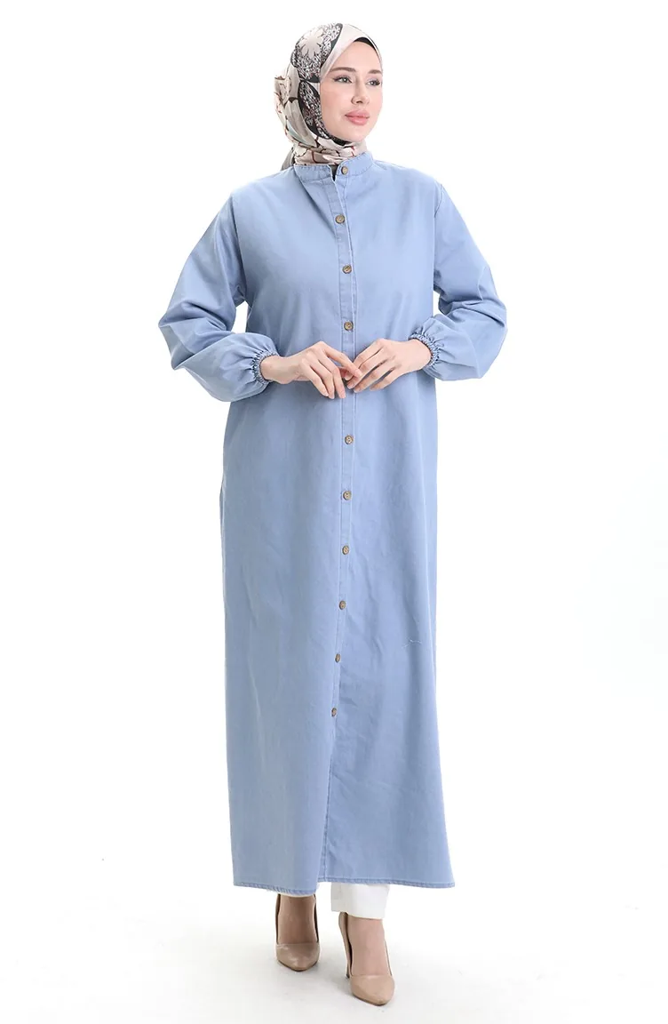 عباية جينز بأزرار 0058-02 أزرق ثلجي 0058-02