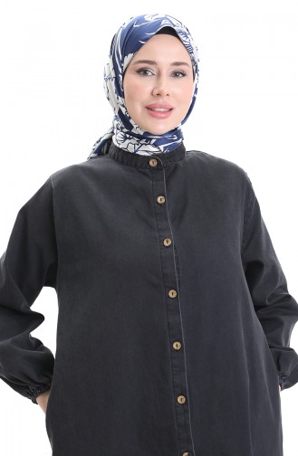 Boydan Düğmeli Kot Ferace 0058-03 Siyah