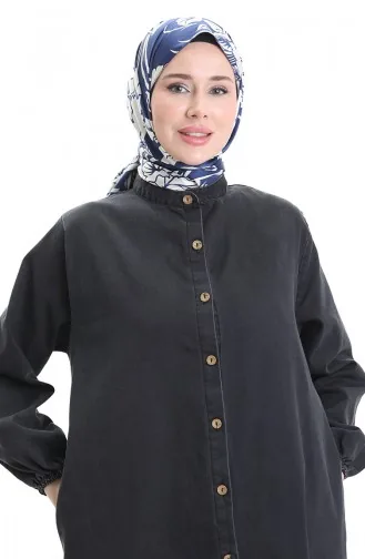 Denim Abaya Met Knopen 0058-03 Zwart 0058-03