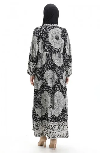 فستان منقوش بأزرار نصفية من قماش الفيسكوز 0061-01 أسود 0061-01