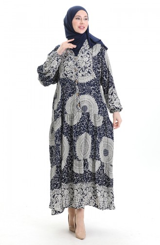 Dunkelblau Hijab Kleider 0061-03