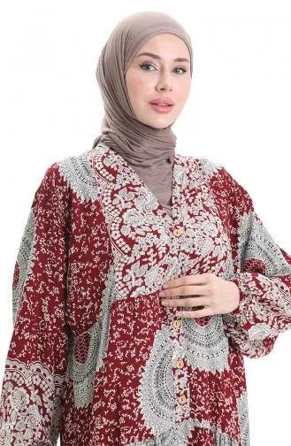 فستان منقوش بنصف أزرار من قماش الفيسكوز 0061-04 أحمر قرمزي 0061-04