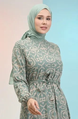 Desenli Viskon Elbise 0010-01 Çağla Yeşili