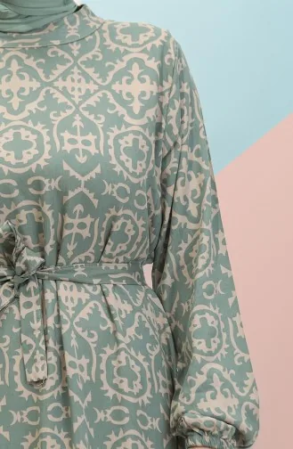 Desenli Viskon Elbise 0010-01 Çağla Yeşili