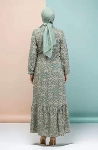 Desenli Viskon Elbise 0010-01 Çağla Yeşili