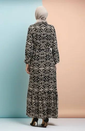 Desenli Viskon Elbise 0010-02 Siyah