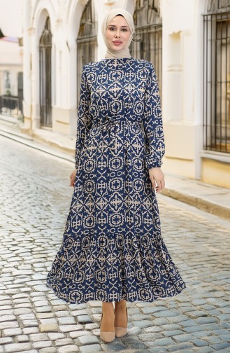 Navy Blue İslamitische Jurk 0010-03