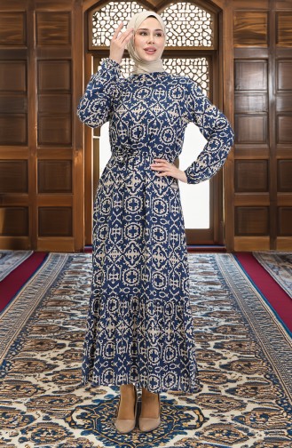 Navy Blue İslamitische Jurk 0010-03