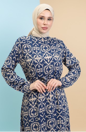 Navy Blue İslamitische Jurk 0010-03