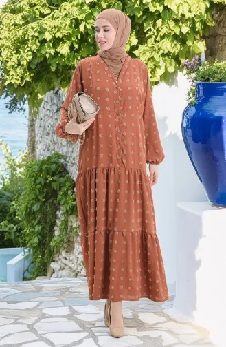 Robe Demi-boutonnée En Tissu Viscose 0062-02 Brique 0062-02