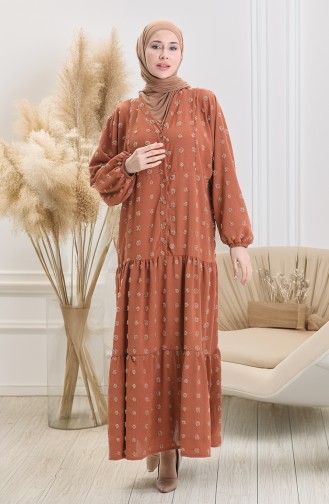Ziegelrot Hijab Kleider 0062-02