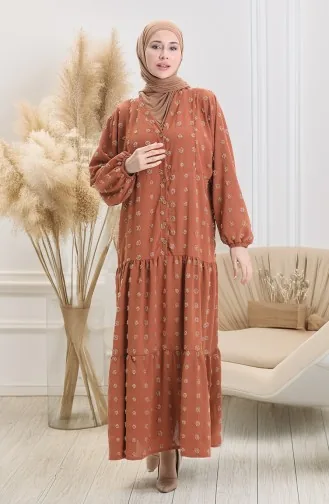 Robe Demi-boutonnée En Tissu Viscose 0062-02 Brique 0062-02