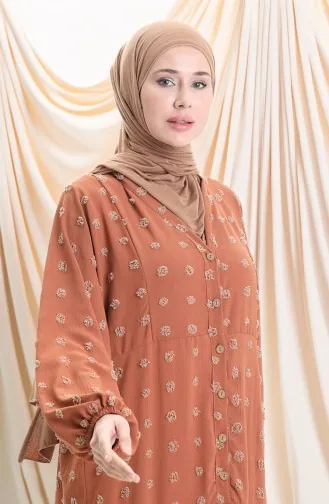 Robe Demi-boutonnée En Tissu Viscose 0062-02 Brique 0062-02