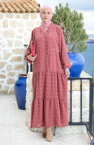 فستان من قماش الفيسكوز بنصف زر 0062-03 وردي باهت 0062-03