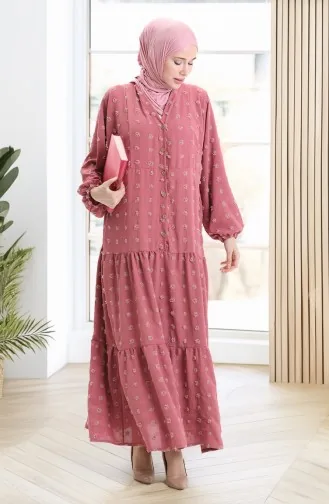 فستان من قماش الفيسكوز بنصف زر 0062-03 وردي باهت 0062-03