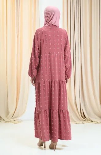 فستان من قماش الفيسكوز بنصف زر 0062-03 وردي باهت 0062-03