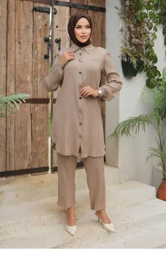 Mink Hijab Suit With Pleated Detail 581