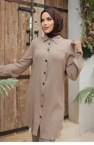 Mink Hijab Suit With Pleated Detail 581