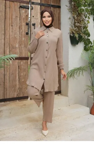 Mink Hijab Suit With Pleated Detail 581