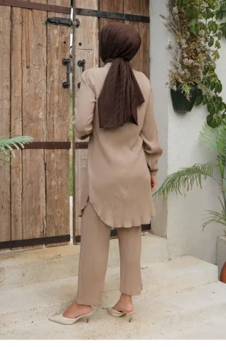 Mink Hijab Suit With Pleated Detail 581