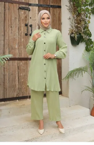 Ensemble Hijab Menthe Avec Détails Froncés 582