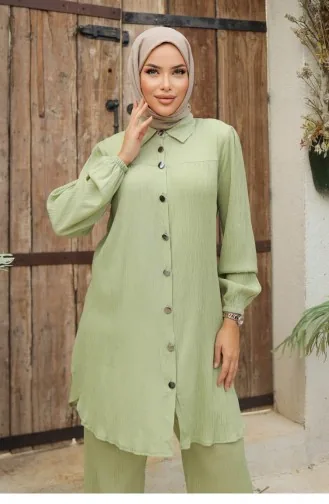 Ensemble Hijab Menthe Avec Détails Froncés 582