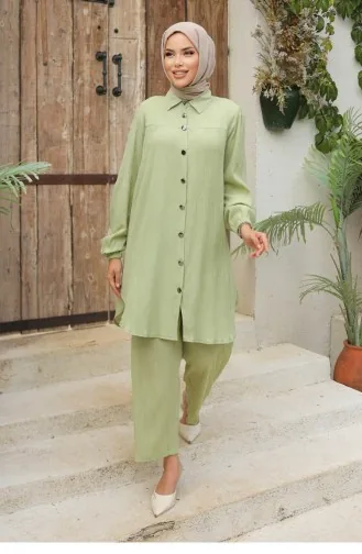 Ensemble Hijab Menthe Avec Détails Froncés 582