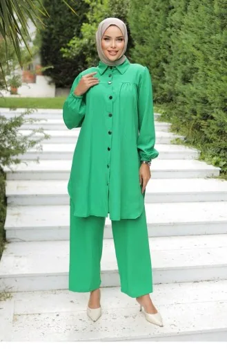Ensemble Hijab émeraude Avec Détails Plissés 584