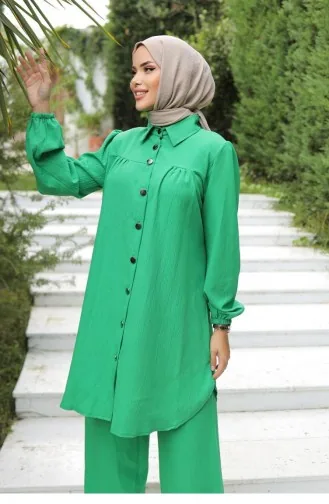 Ensemble Hijab émeraude Avec Détails Plissés 584