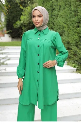 Ensemble Hijab émeraude Avec Détails Plissés 584