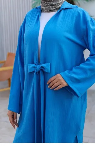 Bağlama Detaylı Kimono Takım Deniz Mavisi 1225