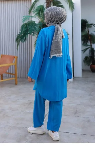 Bağlama Detaylı Kimono Takım Deniz Mavisi 1225