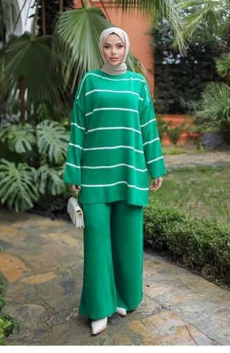 Gestreept Gedetailleerd Breipak Groen 1223 656