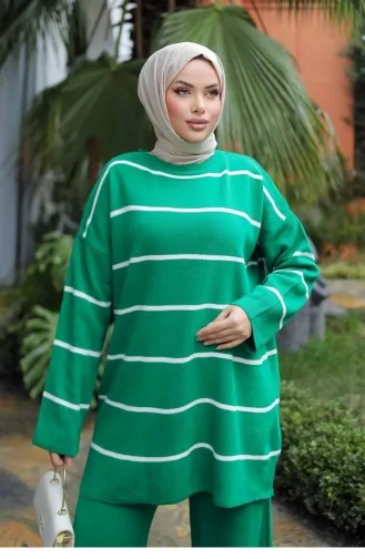 Gestreept Gedetailleerd Breipak Groen 1223 656