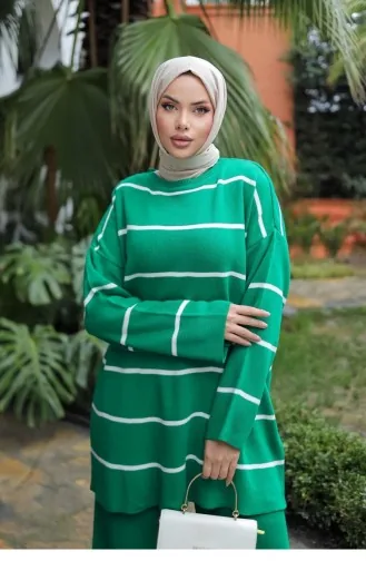 Gestreept Gedetailleerd Breipak Groen 1223 656