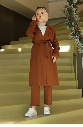 Ay Parça Detaylı Takım Kahverengi