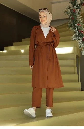 Ay Parça Detaylı Takım Kahverengi