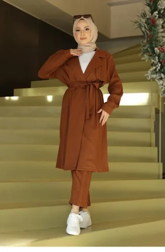 Ay Parça Detaylı Takım Kahverengi