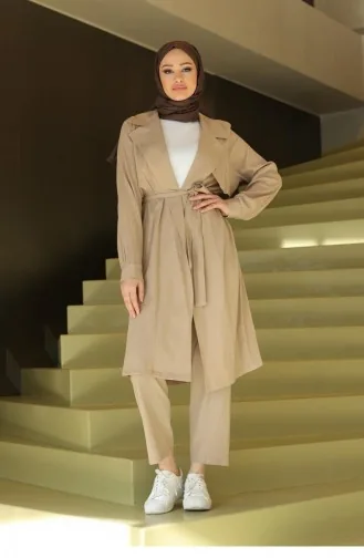 Moon Piece Detailed Suit Mink 664