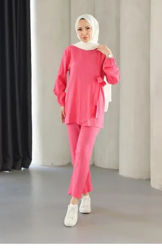 Costume Détaillé Avec Cravate Fuchsia 677