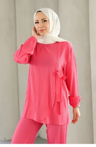 Costume Détaillé Avec Cravate Fuchsia 677